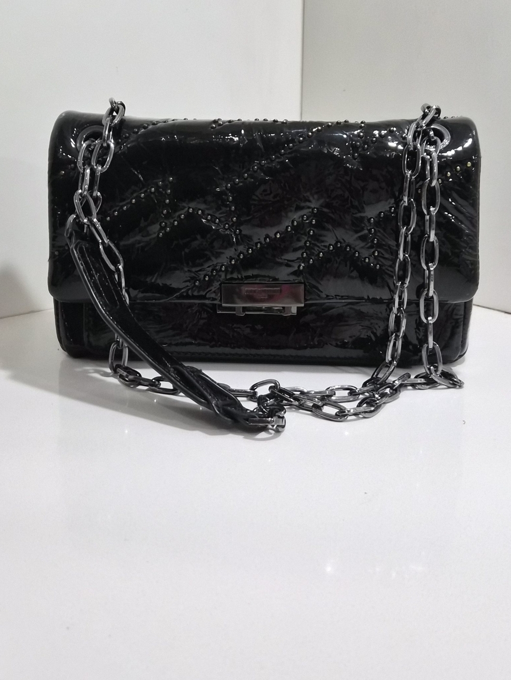 Zadig & Voltaire Black Studded Patent Leather Rock & Chain Bag
